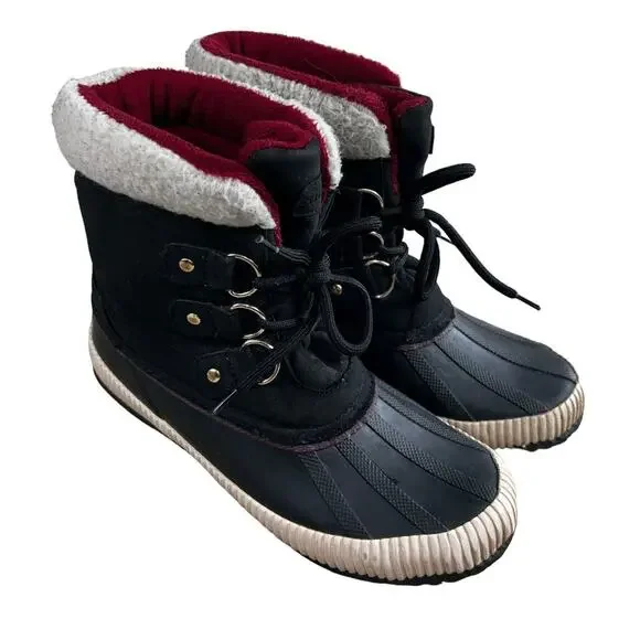 Tommy Hilfiger Black Twebonie Duck Boots Women’s Sz 7M Leather Faux Fur Winter - Picture 3 of 9